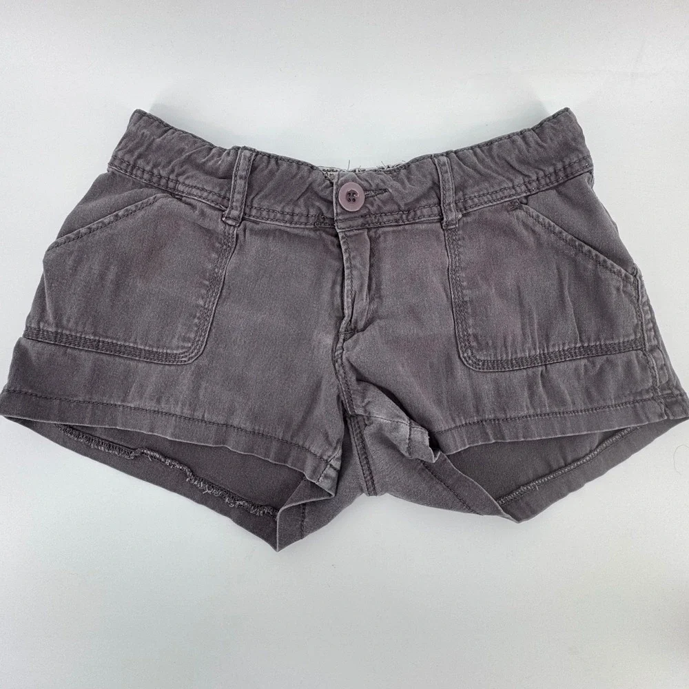 Iris Basic Womens Utility Shorts Charcoal Gray Stretch Cotton Size M Floral Trim